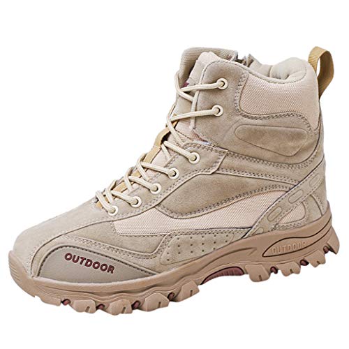 Men Tactical Boots Combat Military Outdoor Hiking Work Safety Ankle Boots with Zipper (US:7.5, Yellow)