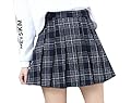 Cromoncent Womens Plaid Wool Blend High Waist Pleated A-Line Mini Skirts