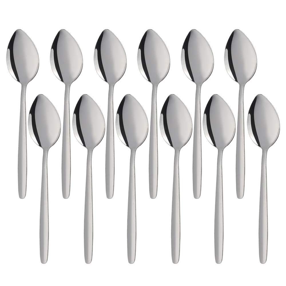 Meisha Economy Collection Dessert Spoons, 12-Piece Stainless Steel Dinner Spoons Set, Modern Flatware Cutlery Spoons Great for Ice Cream, Cakes, and Using in Home, Kitchen, Restaurant - Silver