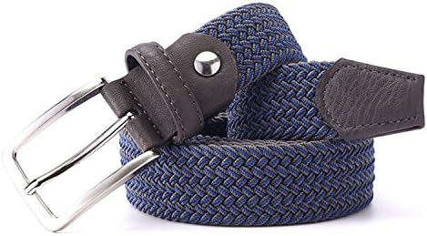 Belt Men Woven Elastic Stretch Belt Braided Knitted Stretch Belt With Covered Buckle1-3/8" Wide BlueGrey 155cm