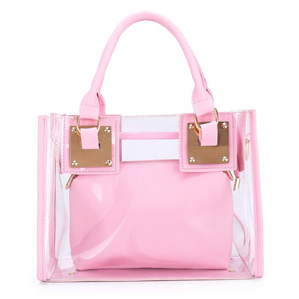 AlwaySky Women Fashion Transparent Bag 2 in 1 Handbag Top Handle Tote Shoulder Crossbody Bag Pink