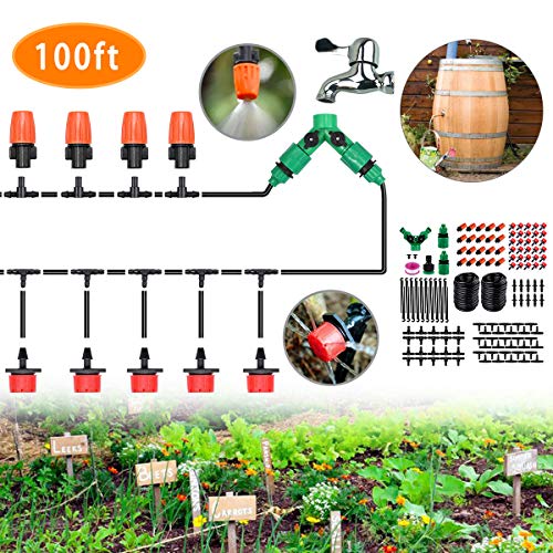 CYEVA 100ft Rain Barrel Drip Irrigation Kit with Y Shape 2Way Splitter