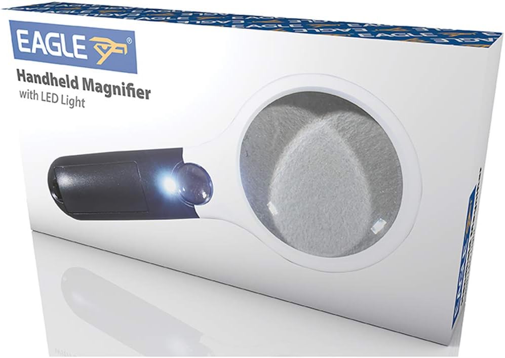 Eagle Handheld Magnifier with Twin Lens (3x) and 45X and LED Light Illumination, White and Black - Image 3