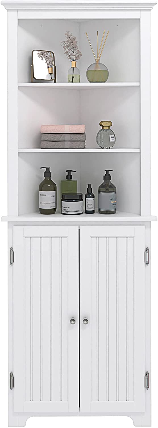 UTEX Tall Bathroom Corner Cabinet, Slim Floor Storage Bathroom Cabinet ...