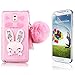 Samsung Galaxy Note 3 Rabbit Case Cover Cute, Bonice Cartoon Rabbit Bling Diamond Crystal Soft TPU Cute Ear Stand Silicone Case with Hairball Pompon Wristlet + HD Screen Protector, Pink