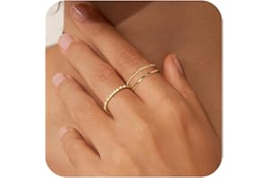 Moodear 3PCS Thin Stackable Ring Set - Dainty 14K Gold Plated Thumb CZ Rings for Women Non Tarnish Size 5-12