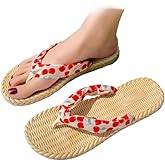 Espadrilles Flip Flop Cute Fruits Cherry Slippers for Women – Lightweight Cute Flat Water Sandals, Non-Slip Open Toe Thong, Dressy Chunky Summer Vacation Shoes for Beach Pool Spa