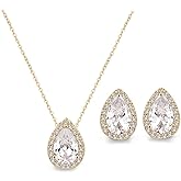 UDYLGOON Cubic Zirconia Teardrop Earrings Necklace Bracelet Jewelry Set For Bride Bridesmaids Bridal Wedding Party Prom Jewelry Gift