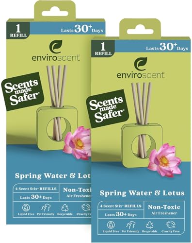 Enviroscent Non-Toxic Air Freshener for Home (Spring Water & Lotus) Essential Oil Diffuser | Home Fragrance Last Over 30 Days | 8 Scent Stix Refills
