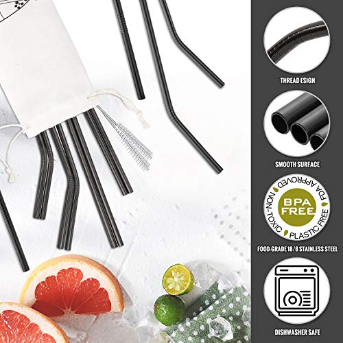 Hiware 12Pack Black Stainless Steel Straws Reusable with Case Metal