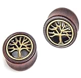 bOdfx Exclusive Ear Stretching Plugs. 1 Pair. Organic Wood Tunnels with Tree of Life Inlay Ear Gauges