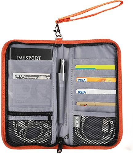 Rfid Blocking Travel Passport Wallet - Tonb Shop Family Passport Holder & Document Card Organiser Case with Wrist Strap (Orange)