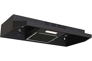 Zomagas Under Cabinet Range Hood 30 inch, Ducted/Ductless Convertible Kitchen Stove Hood, Stainless Steel Vent Hood w/Rocker Button Control, 2 Speeds Exhaust Fan, 280CFM, Black