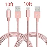 iPhone charger, YEONPHOM 2Pack 10FT Lightning Cable Nylon Braided 8Pin to USB Charging Extra Long Cable Cord for Apple iPhone 7/7plus 6/6s/6 Plus/6s Plus/SE, iPad iPod - Rose Gold