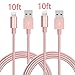iPhone charger, YEONPHOM 2Pack 10FT Lightning Cable Nylon Braided 8Pin to USB Charging Extra Long Cable Cord for iPhone 7/7plus 6/6s/6 Plus/6s Plus/SE, iPad iPod - Rose Gold