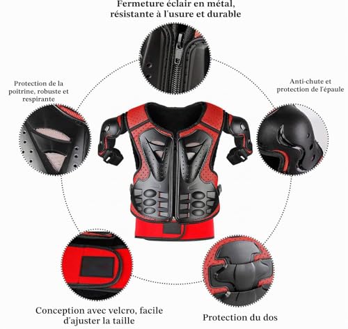 Fansport Children's Motorcycle Protective Gear, 5 Pieces Creative Breathable Knee Pad Equipment Motorcycle Cross Child for Off-Terrain Cycling Skiing Skating Skating