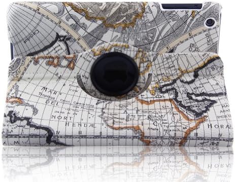 ELEOPTION Stylish Map Pattern 360° Rotating Smart Cover PU Leather Case with 360 Degrees Rotating Stand for Apple New iPad 4 / iPad with Retina Display (4th Generation) / the New iPad 3 (3rd Generation) / iPad 2, Supports Auto Wake/Sleep Smart Cover Function+ Free Gift ONE Stylus Pen