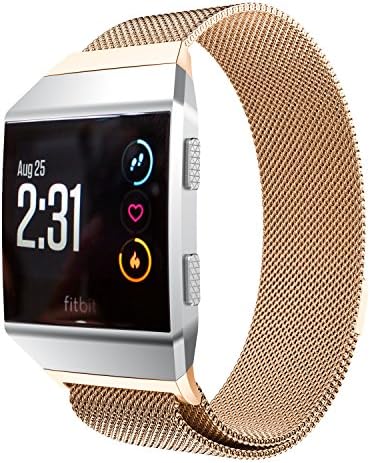 Fitbit Ionic Bands Large Small,Amawell Fully Magnetic Closure Clasp Mesh Loop Milanese Stainlesss Steel Metal Ionic Watch Band Accesories for Fitbit Ionic Smartwatch (Rose Gold, Small 5.5" - 6.7")