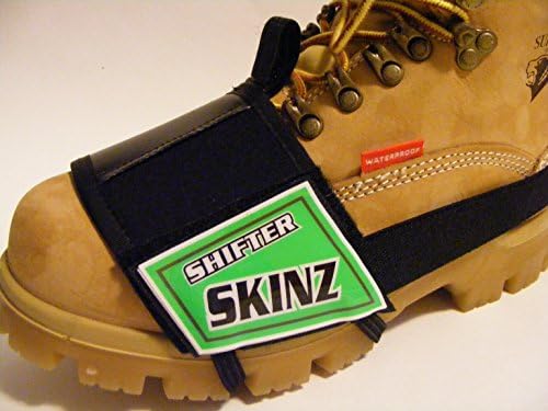New Lime Style Shifter Skin Gear Shift Scuff Mark Shoe Boot Cover Protectors Revamped New Stronger Rubber Bottom Non Slip Sleeve Protector and New Stronger Heel Strap Along with a Leather Gripper Shifter Pad on Top Eliminate Motorcycle Gear Shifter Scuff Marks