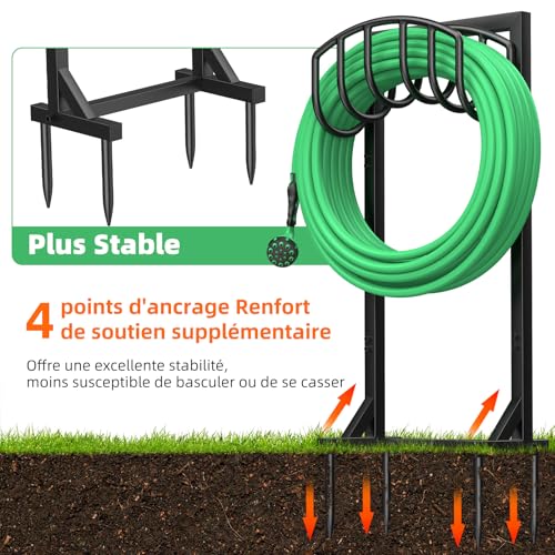 iRhodesy Garden Hose Holder, Heavy Duty 43" Freestanding Hose Stand with 4 Pegs, Metal Bracket Holds Up to 45m Garden Yard Garden Hose