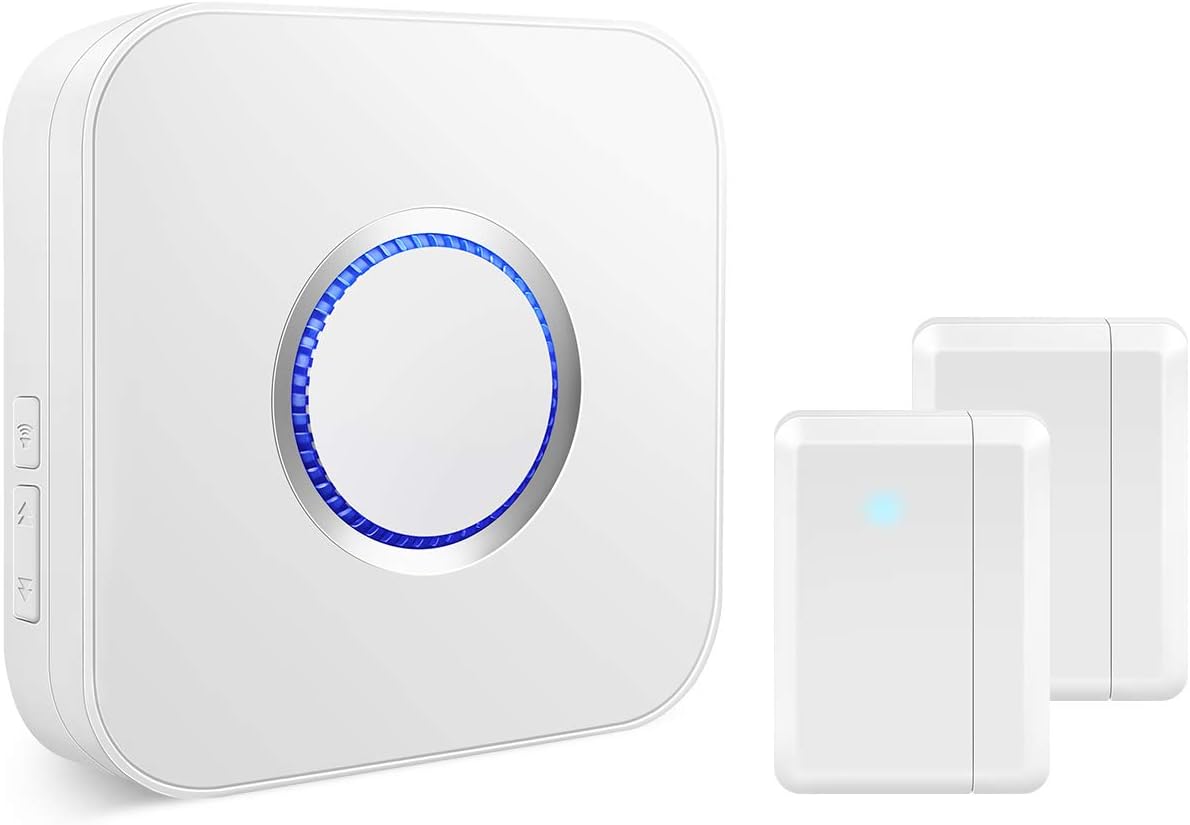 Wireless Door Open Chime, Expandable Door Entry Alarm with Operating in Range 600FT/52 Tones/4 Volumes/LED Indicator for Home, Business Store, Garage (1 Receiver + 2 Sensors)
