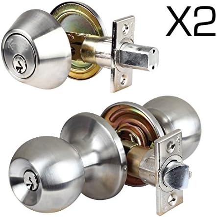 Set of 2 - Premium Combo Lockset With Single Cylinder Deadbolt – Satin Chrome (SC1)
