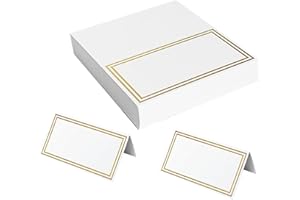 50Pcs Small Table Name Card with Gold Foil Border, Premium Places Cards, Premium Tent Name Place Cards, Escort, Wedding Place