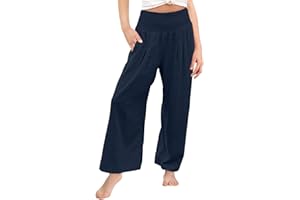 Yoklass Girls Pants Casual Smocked High Waist Pant Loose Wide Leg Long Trousers 4-14 Years