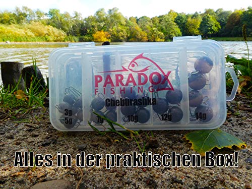 Paradox Fishing Cheburashka Lot De 24 Plombs De Plomb (3 G/5 G/7 G/10 G/12 G/14) Avec Boîte (55 Pièces) Pour Hameçons Offset – Dropshot Plomb Drop Shot – Têtes Plombées – Angel Plomb