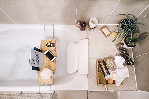 Bamboo Bath Tub Tray Caddy: Luxury Bathtub Tray with Wine Glass Holder, Book Stand & Phone, iPad Tablet Rest. Wooden Spa Bath Accessories for a Relaxing Bubble Bath for Women & Men