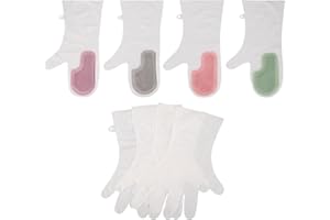 COOLHIYA 4 Pairs Silicone Dish Gloves With Scrubbers - Silicone Scrub Gloves For Washing Dishes - Waterproof Kitchen Mitten F