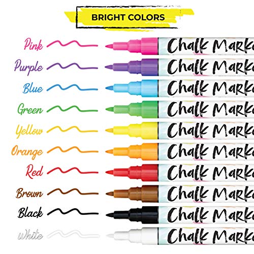 1mm Extra Fine Tip Chalk Markers (10 Pack) Neon Color Chalk pens Non