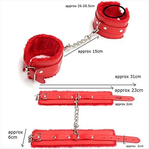 Fashion Leather Handcuffs Cuffs Adjustable Plus Sleeping Mask Set (Pink) (Red)
