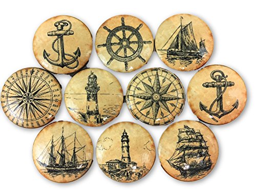 Twisted R Design Cabinet Knobs, Knobs for Kitchen Cabinets and Drawers, Matching Cabinet Knobs and Pulls, 1.5" Round Dresser Drawer Knobs (Set of 10 Vintage Nautical Wood Knobs)