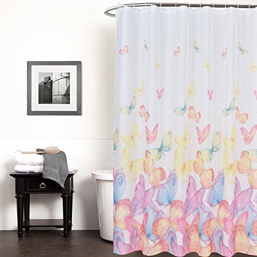 KindoBest Shower Curtains Colorful Butterfly Pattern Beautiful for Bathroom Waterproof/Easy Care Polyester Fabric Stall Curtain with 12 Hooks Size (71×71 Inch)