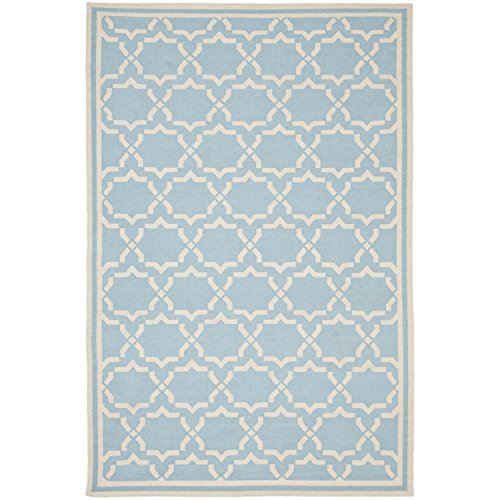 Safavieh Dhurries Collection DHU545B Hand Woven Light Blue and Ivory Premium Wool Area Rug (5' x 8')
