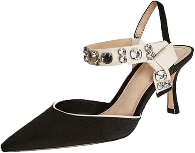 Amazon Pirn 7 5cm ポインテッドトゥ ハイヒール バックストラップ クロスベルト パンプス 靴 レディース ストラップ パンプス 歩きやすい 痛くない 入園式 入学式 卒業式 ピンヒール スタイルアップ 黒 かかとなし 春 夏 秋 通勤 パンプス