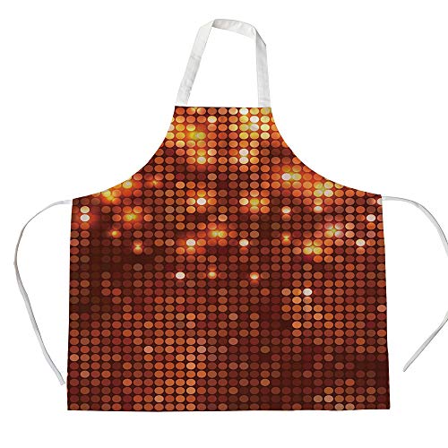 iPrint Cotton Linen Apron,Two Side Pocket,Copper Decor,Vibrant Colored Dots Spotted Mosaic Design Energetic Pattern Print Decorative,Burgundy Orange Yellow,for Cooking Baking Gardening