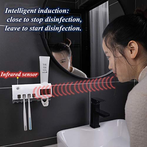 LANGMAN Toothbrush Sterilizer, UV Toothbrush Sterilizer Holder,Rechargeable Solar Power Wall Mounted Toothbrush Organizer with Automatic Toothpaste Dispenser (Black)