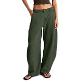 KOTHEN Womens Cotton Barrel Pants Chino Pants for Women with Pockets 2026 | Wide Leg, Elastic Waist, Mid Rise Baggy Pants, Casual, Work, Travel, Vacation, Fall Pants For Women