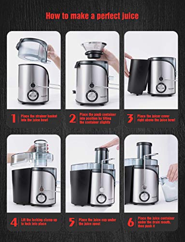 Homgeek Juicer Machines, Juicer Extractor with 3'' Wide Mouth, Dual Speed Mode Compact Juicer with Anti-Shake, Easy to Clean, BPA-FREE