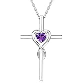 FANCIME Birthstone Cross Necklace for Women Birthstone Necklace Heart Infinity Cross Pendant Necklace Fine Jewelry Christmas Birthday Holiday Gifts for Her, 16"+2" Inches