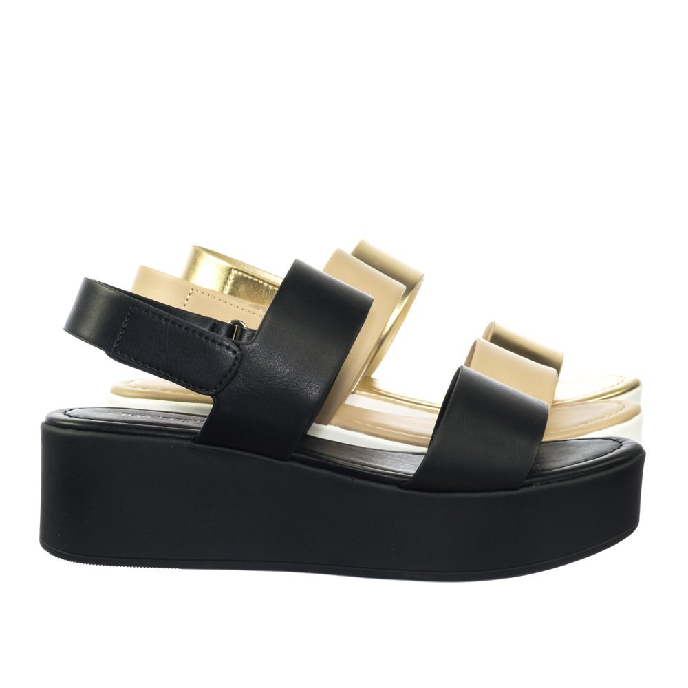 City Classified Flatform Hook & Loop Sandal w Thick Platform & Sling Back Black
