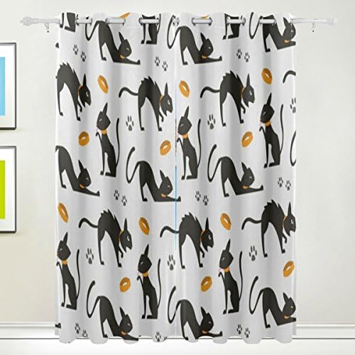 THENAHOME Curtains Drapes Panels Darkening Blackout Grommet Room Divider for Patio Window Sliding Glass Door with Black Cats (55x84 Inches,2 Panels)