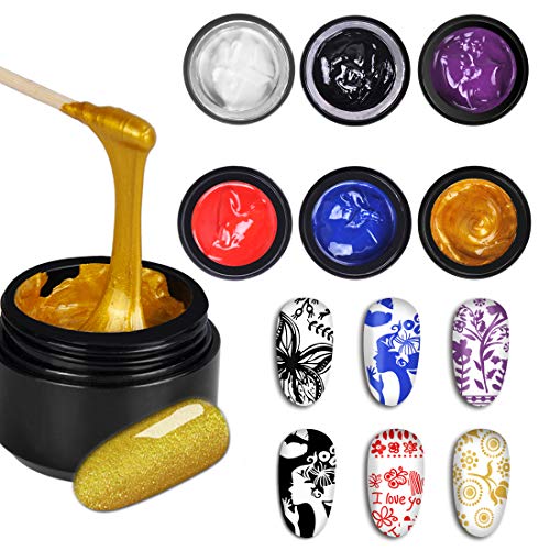 Biutee Nail stamping polish gel Pack of 6 Colors UV LED Gel Polish for nail stamping plate - Thumbnail 3