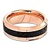 Tungsten Wedding Band Ring 8mm for Men Women Comfort Fit 18K Rose Gold Plated Plated Black Carbon Fiber Beveled Edge Polished