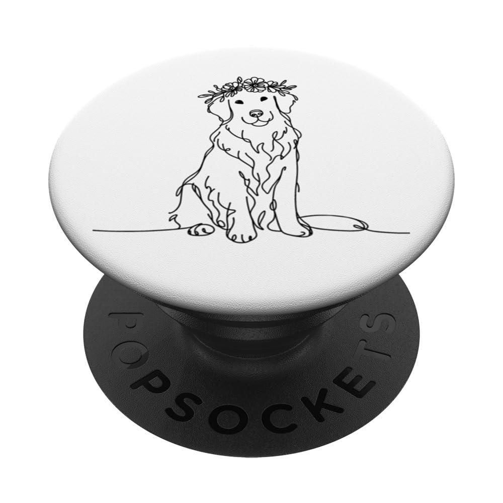 One Line Doodle Golden Retriever Flower Crown Dog Lover Gift PopSockets Swappable PopGrip
