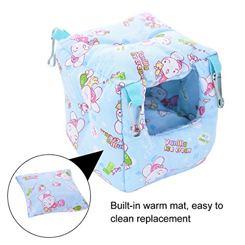 Hamster Bed Small Animal Cage Supplies Hammock House Hideout Pet Tent (Blue, Square Nest)