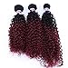 Kinky Curly Synthetic Hair Weave 16 18 20 Inches 3 Bundles Black and Burgundy Ombre Synthetic Hair Extensions