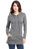 VESSOS Women's Long Sleeve Raglan Crewneck Pocket Tunic Sweatshirt & Hoodie S Deep Grey